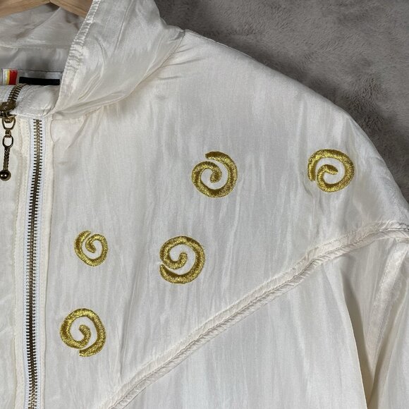 Vintage 80s 100% Silk Track Jacket XL Gold Embroidery Retro Bowling Roller Disco - Picture 3 of 14